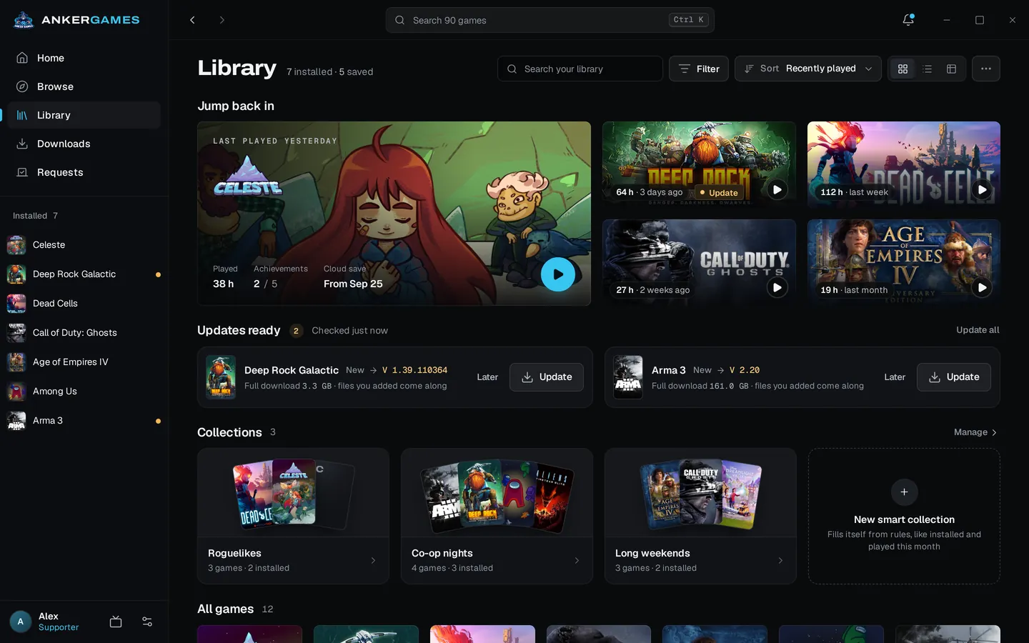 Library: jump back in, updates ready and collections